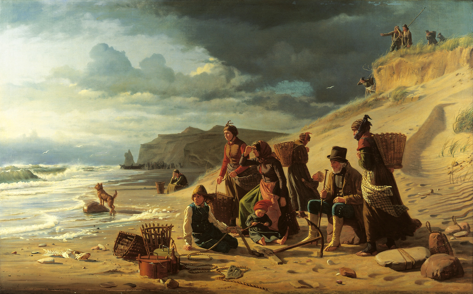fishing families waiting for their men to return before emerging storm